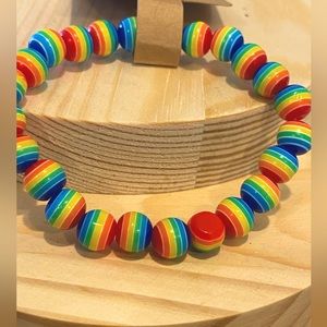 Bracelet-Rainbow Love, LGBTQ plastic themed beads 7.5 inches 🌈🏳️‍🌈